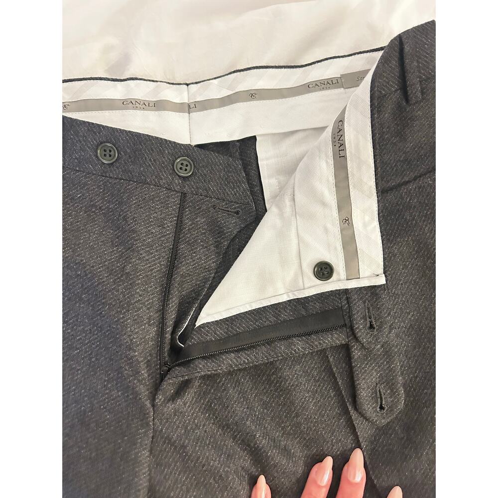 Canali Wool Dress Pants Charcoal Stretch Tailored Trousers 8R - Picture 3 of 5